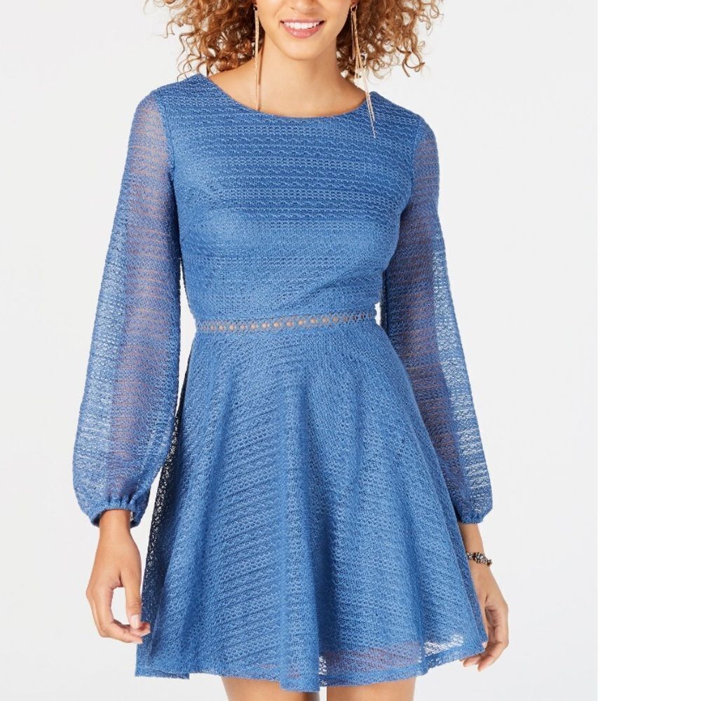City Studio Blue Lace Fit-and-Flare Dress